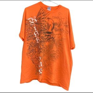 “ Righteous” mens orange skull T-shirt